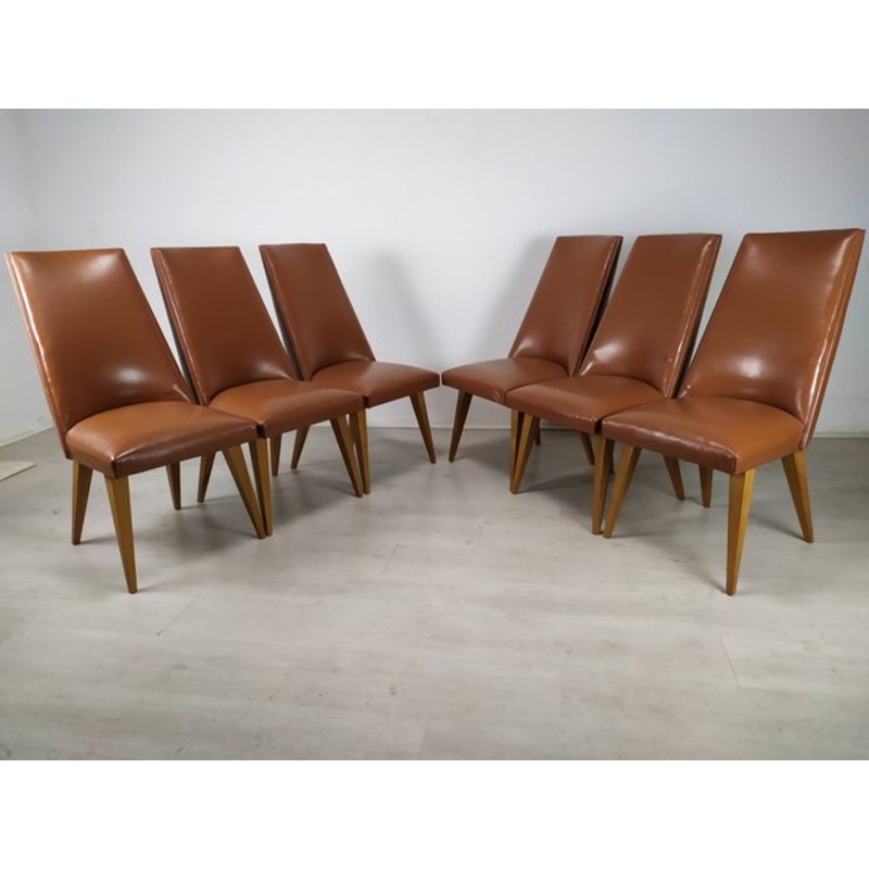 Leatherette Chairs, Set of 8 for sale at Pamono