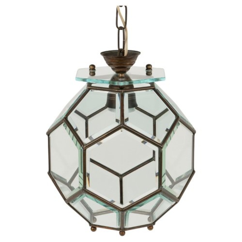 Mid-Century Ceiling Light in Brass and Beveled Glass in the style of Adolf Loos, Italy, 1950s for sale at Pamono