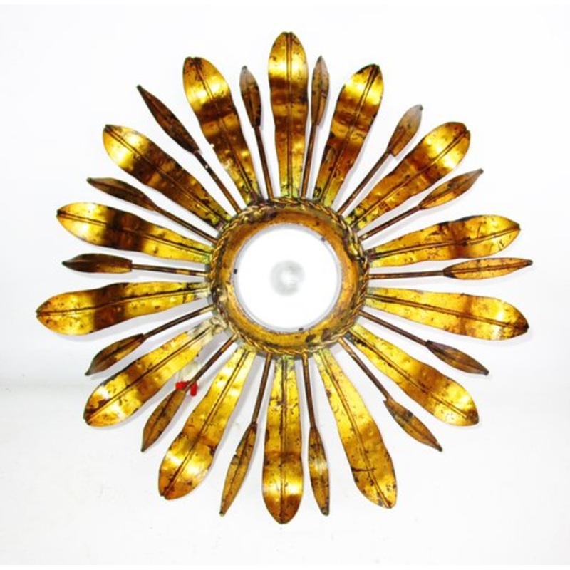 Mid-Century Golden Sunburst Ceiling Lamp, 1950s for sale at Pamono