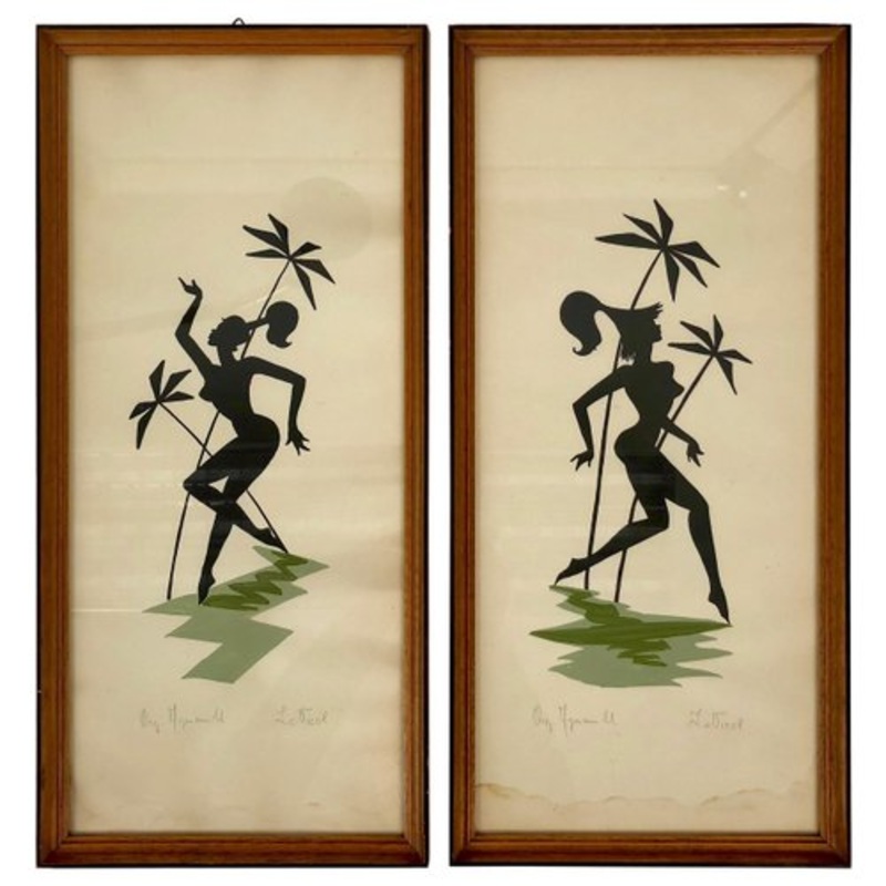 Mid-Century Paintings on Paper Picturing Women as Amazons, Austria, 1950s, Set of 2 for sale at Pamono