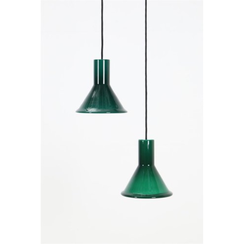 Mini-P&T Hanging Lamps in Green Glass by Michael Bang for Holmegaard, 1970s, Set of 2 for sale at Pamono