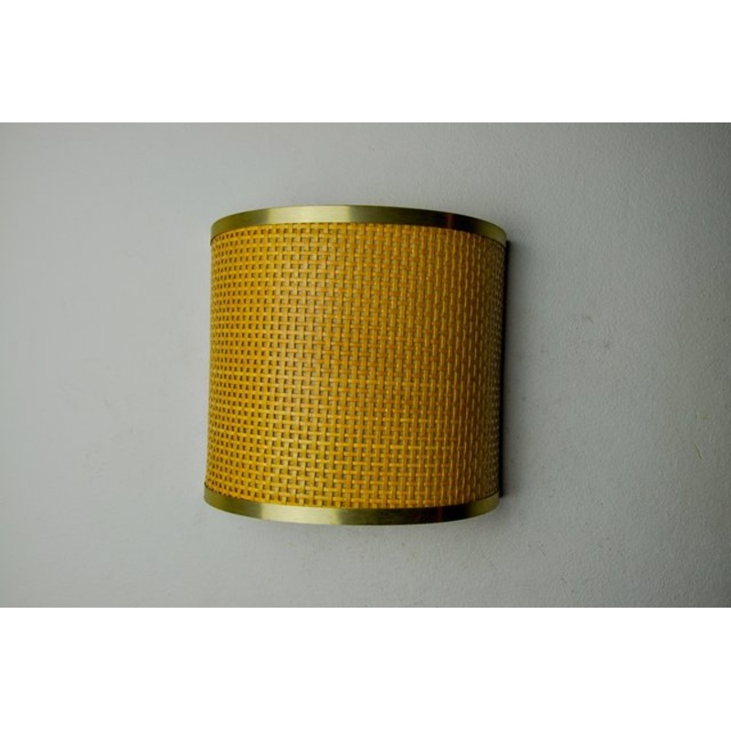 Rattan and Brass Wall Lamp, Italy, 1960s for sale at Pamono
