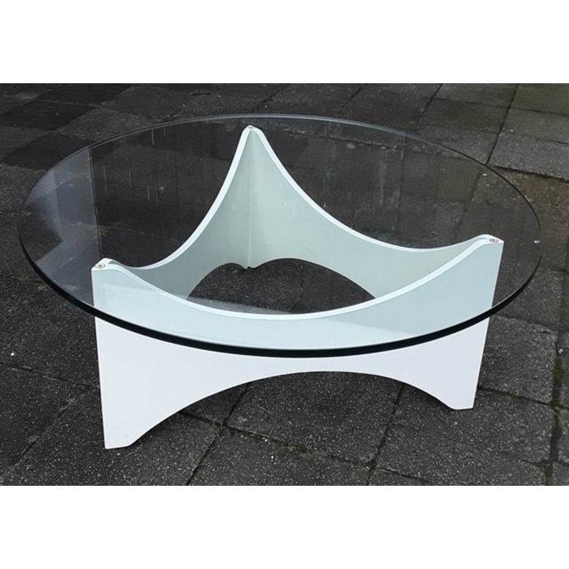 Round Chipboard & Glass Coffee Table, 1970s for sale at Pamono