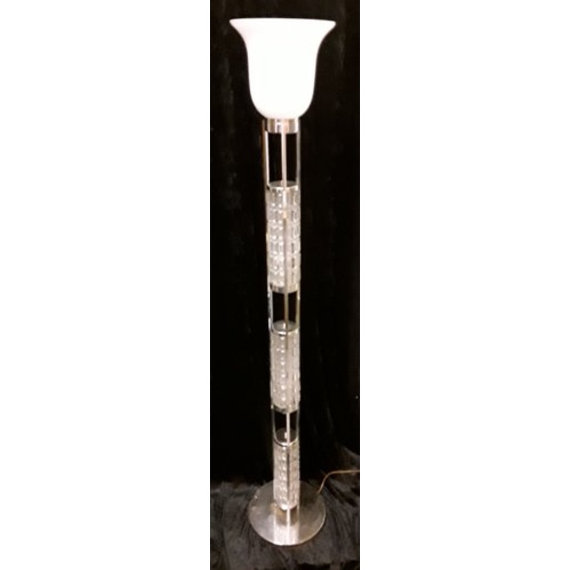 Tubular Chrome-Plated Steel Floor Lamp with 3 Relief Glass Shades & White Cameo Glass Tulip Shade, 1970s for sale at Pamono