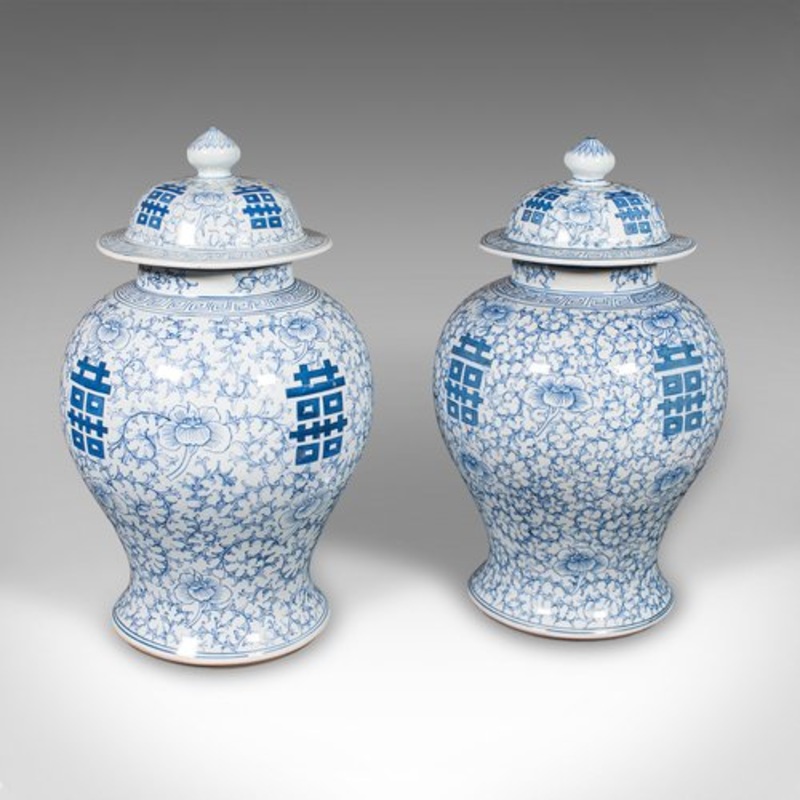 Vintage Art Deco Chinese Ceramic Vases, 1940s, Set of 2 for sale at Pamono