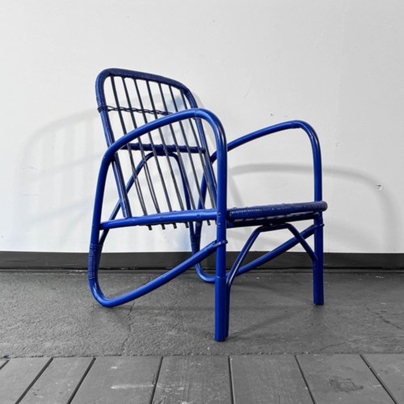 Vintage Blue Bamboo Chair for sale at Pamono