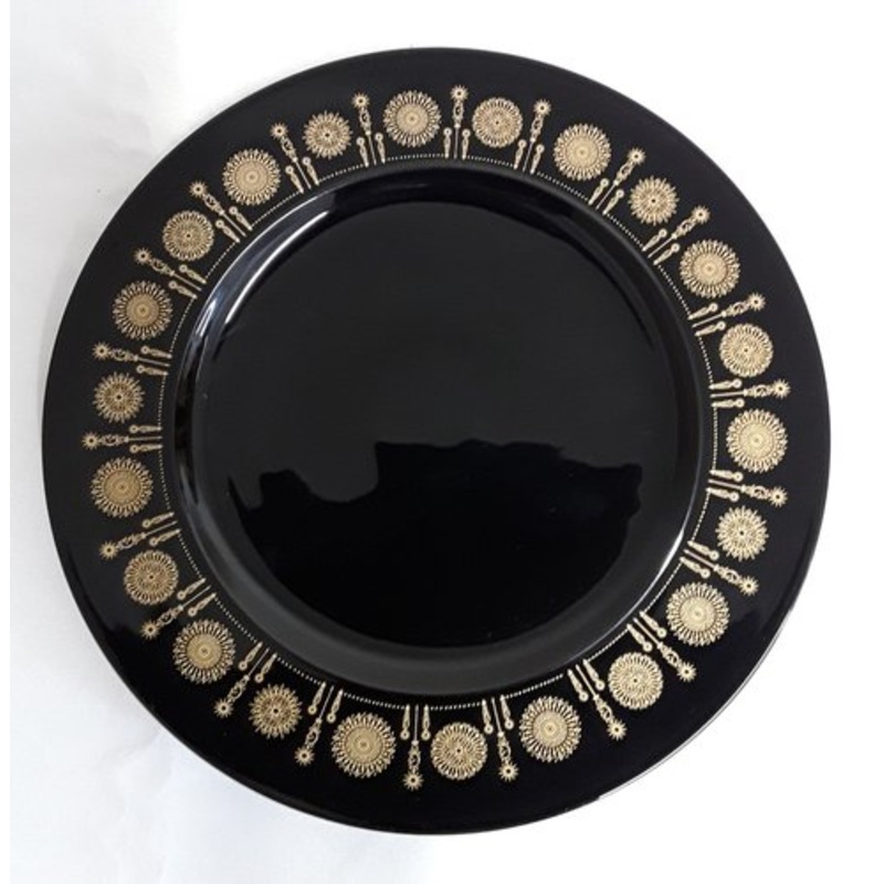 Vintage Serving Plate in Porcelain Noire with Gold-Colored Decor attributed to Tapio Workkala for Rosenthal Studio Line for sale at Pamono