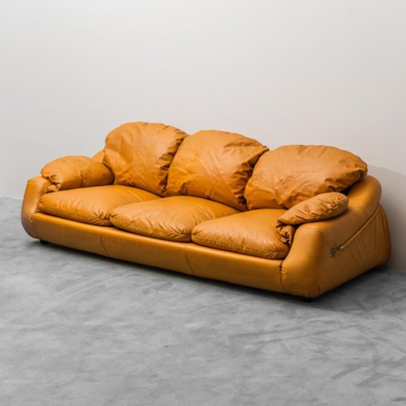 3-Seater Sofa in Brown Leather, 1970s for sale at Pamono