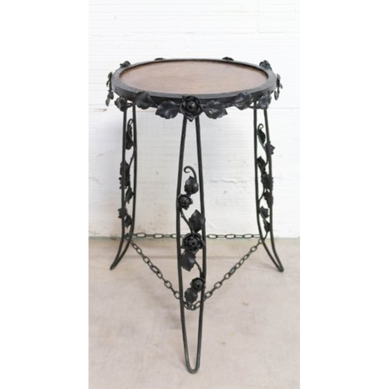 Art Deco Side Table or Plant Holder in Wrought Iron and Wood, France, 1930s for sale at Pamono