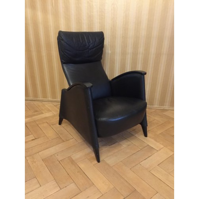 Black Leather Armchair, 1980s for sale at Pamono