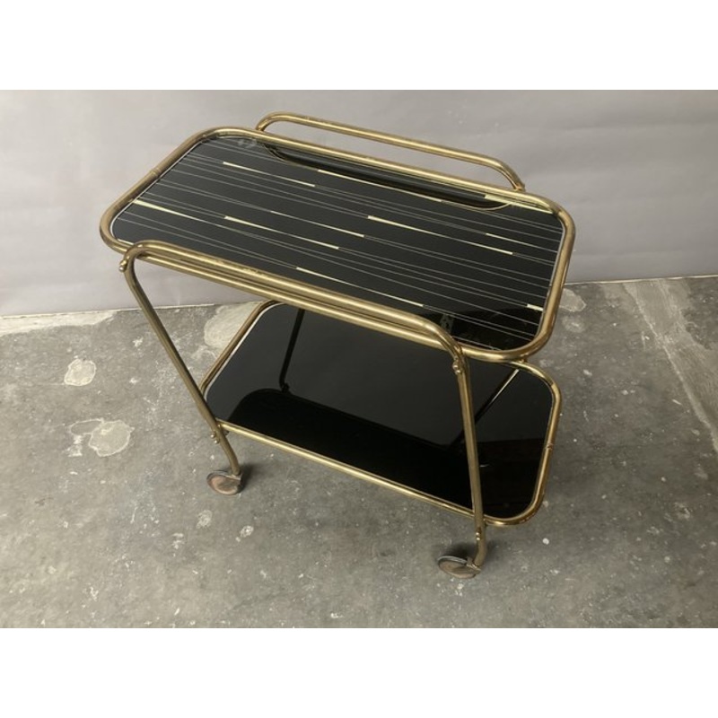 Brass and Tainted Glass Serving Trolley, 1960s for sale at Pamono