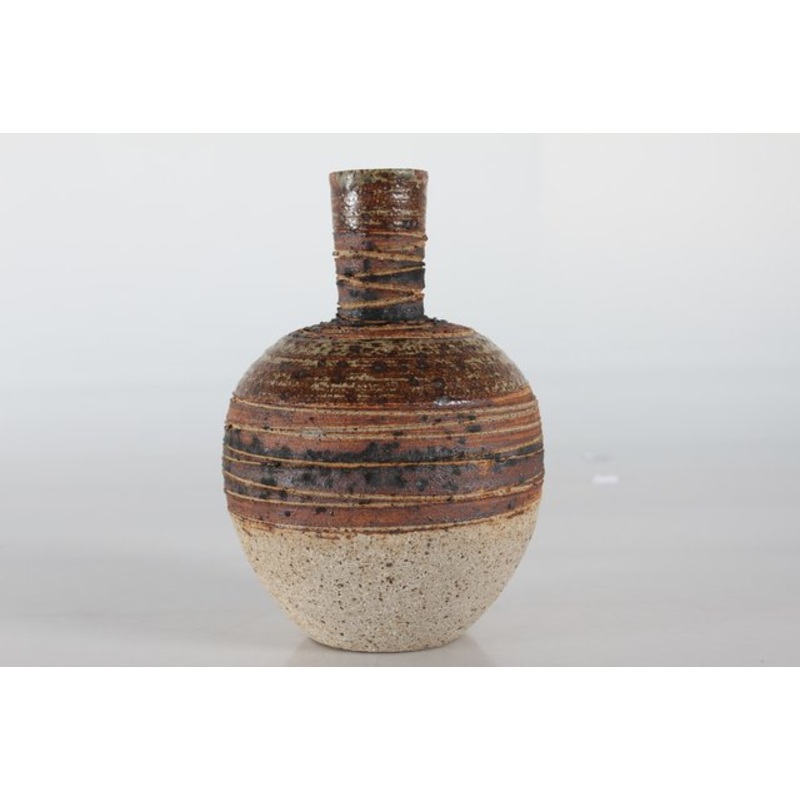 Danish Rustic Stoneware Vase in Chamotte Clay with Stripe Decor by Tue Poulsen, 1970s for sale at Pamono