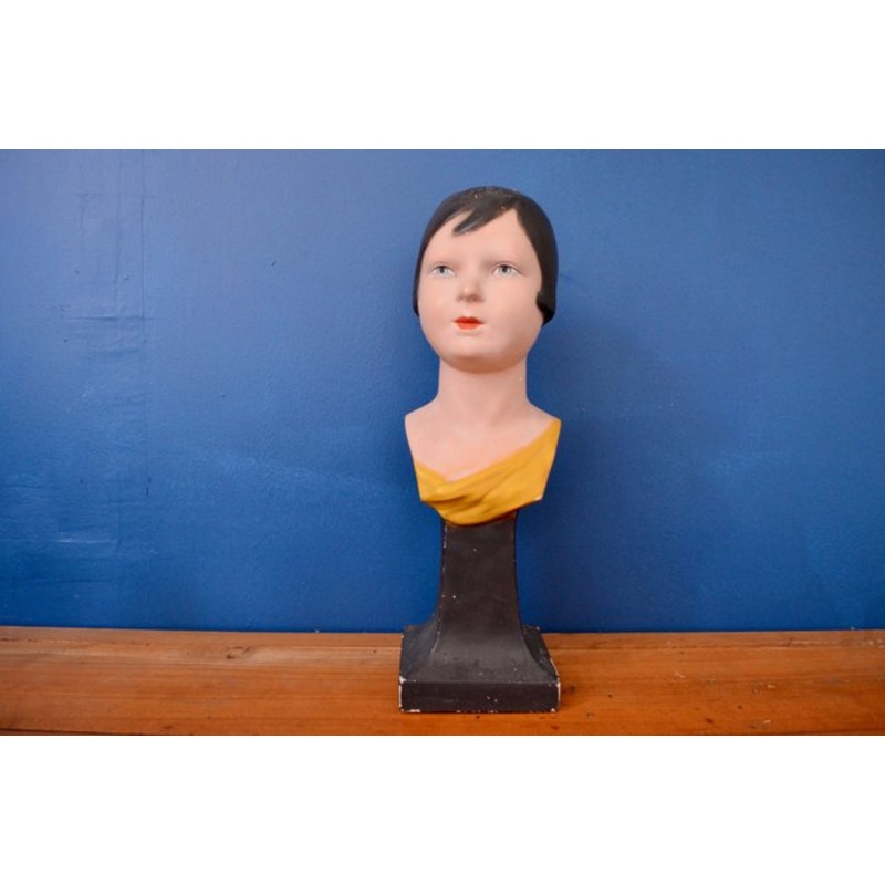 Edme, Art Deco Bust of a Young Woman, 20th Century, Plaster for sale at Pamono