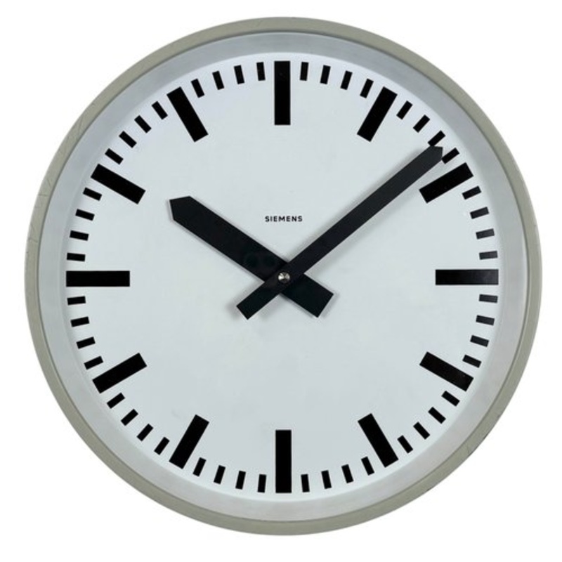 Grey Industrial Factory Wall Clock from Siemens, 1970s for sale at Pamono