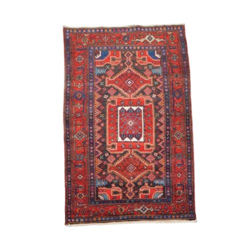 Hand-Knotted Red Rug with Pattern for sale at Pamono