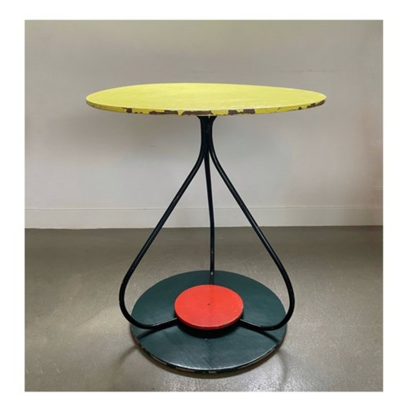 Industrial French Side Table in Metal & Wood, 1950s for sale at Pamono