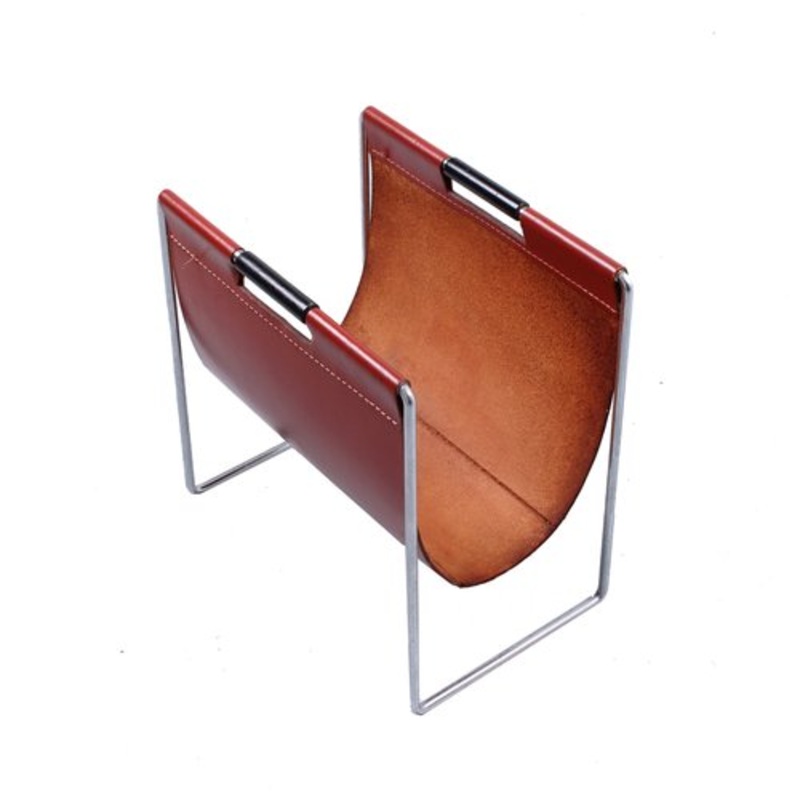 Leather and Chrome Magazine Holder by Brabantia, 1960s for sale at Pamono