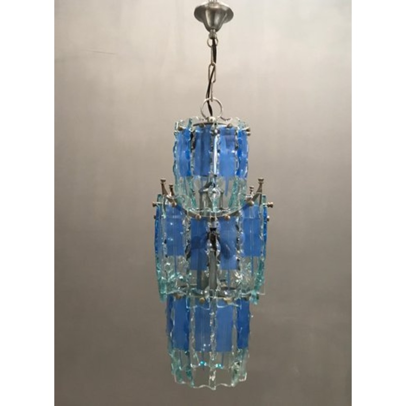 Mid-Century Blue Glass Ceiling Lamp, 1970s for sale at Pamono