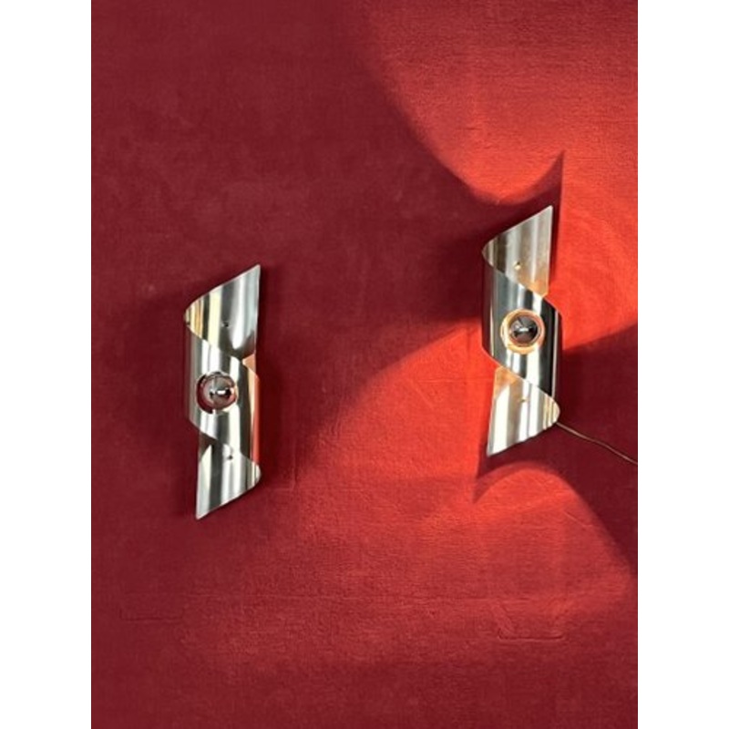 Mid-Century Modern Steel Wall Lamps, 1960s, Set of 2 for sale at Pamono
