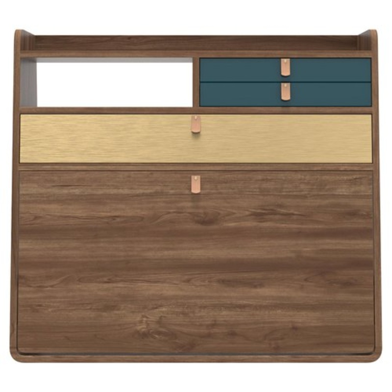 Petrol Blue Drawers Gaston Floating Writing Desk in Natural Walnut by Harto for sale at Pamono