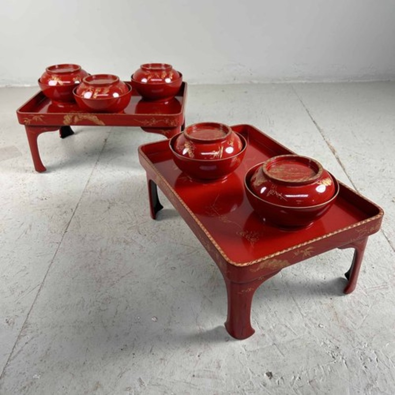 Taisho Era Shu-Nuri Ozen Dinner Set, Japan, 1920s, Set of 7 for sale at Pamono