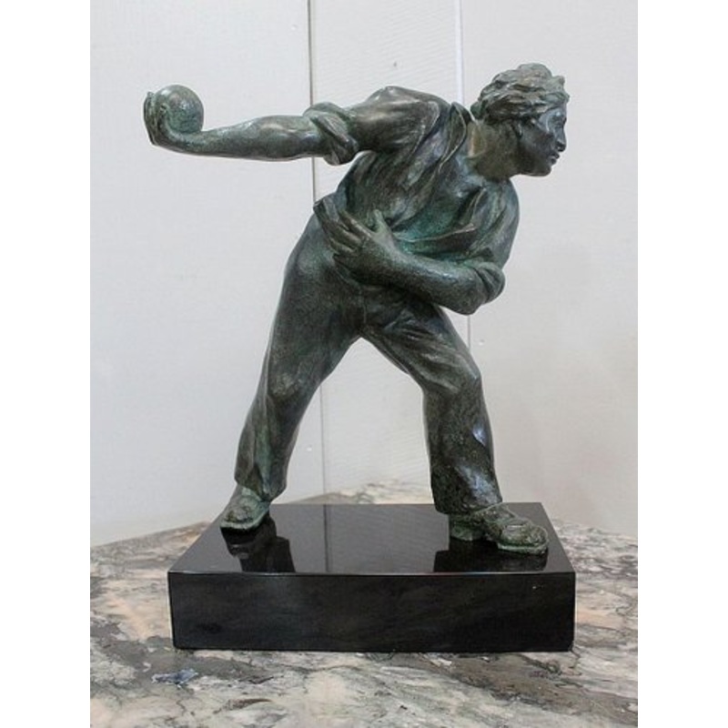 The Boules Player, Bronze Sculpture with Green Patina, Early Twentieth Century for sale at Pamono