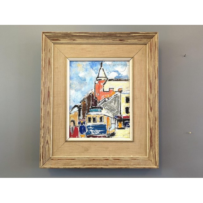 The Tram Mini Landscape, Oil Painting, 1950s, Framed for sale at Pamono