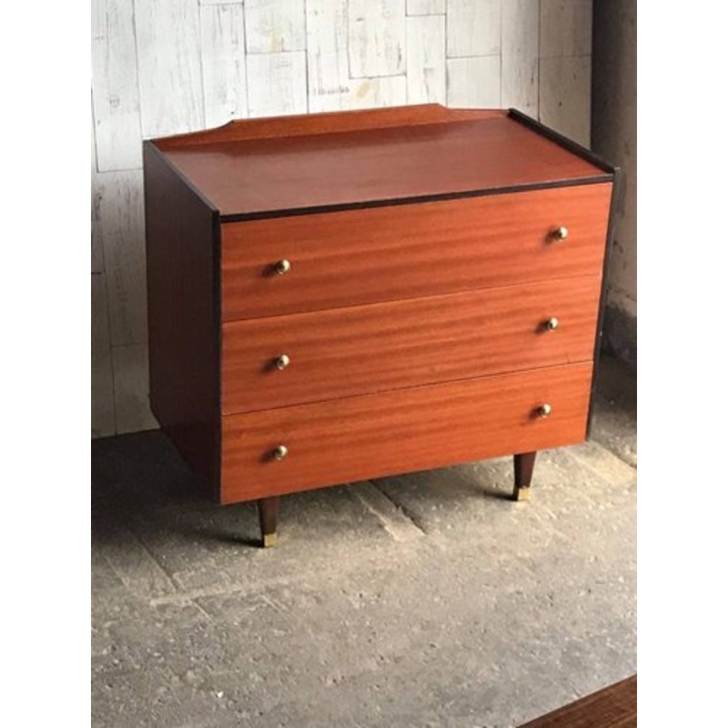 Vintage Chest of Drawers with Black Trim and Gold Knobs for sale at Pamono