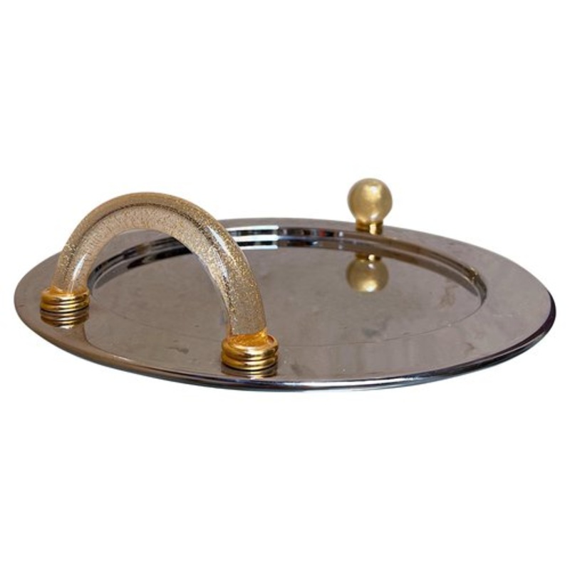 Vintage Palladium Plated Serving Tray with Murano Glass Handles, 1980s for sale at Pamono