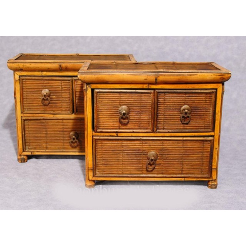 Antique Chinese Chest Drawers in Bamboo, 1880, Set of 2 for sale at Pamono