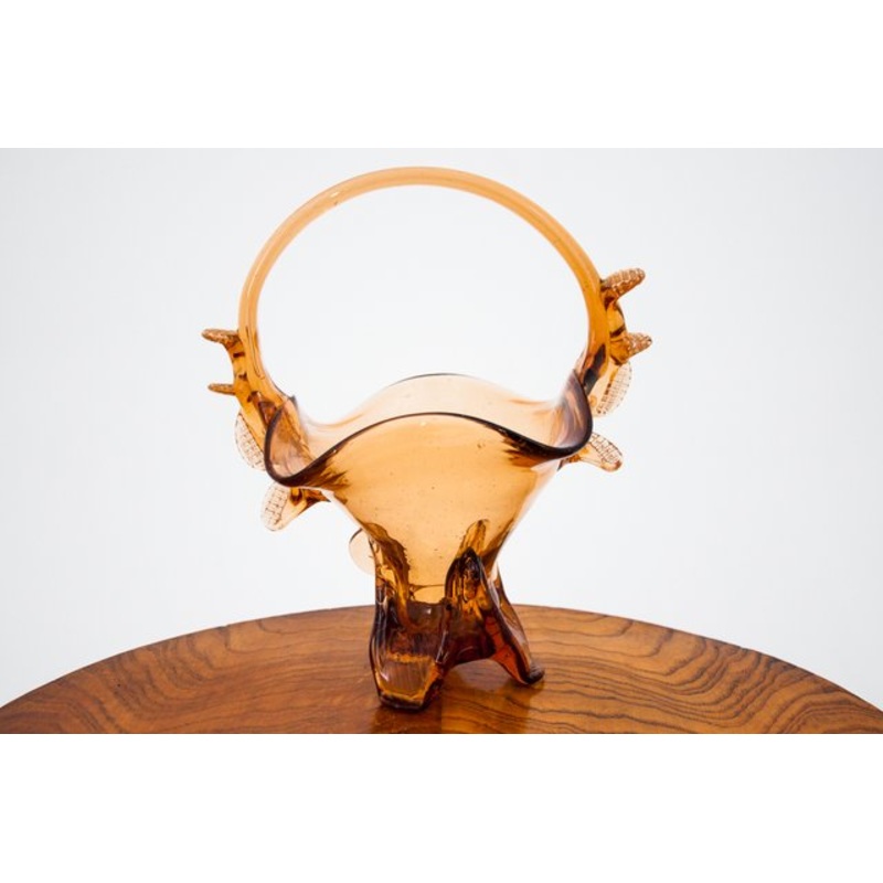 Art Glass Basket from Zbkowice Glasswork, 1960s for sale at Pamono