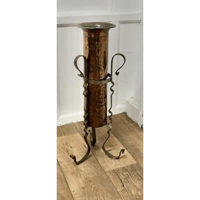 Arts and Crafts Copper and Iron Umbrella Stand, 1890s for sale at Pamono