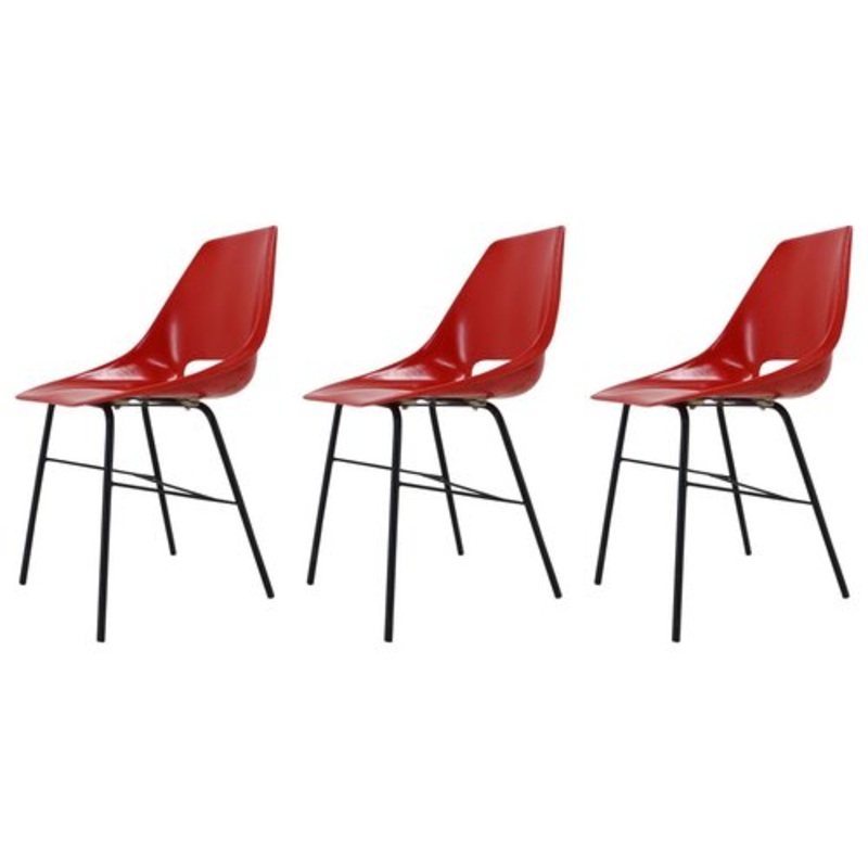 Czechoslovakian Red Fiberglass Dining Chairs, 1960s, Set of 3 for sale at Pamono