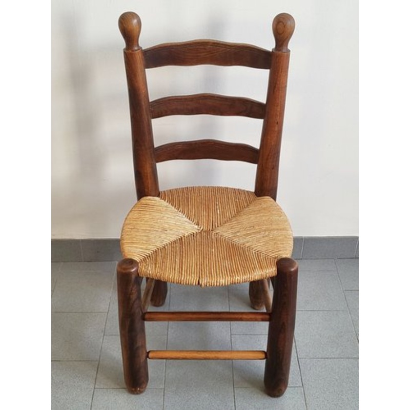 French Chair in Oak & Straw in the style of Charles Dudouyt, 1940s for sale at Pamono