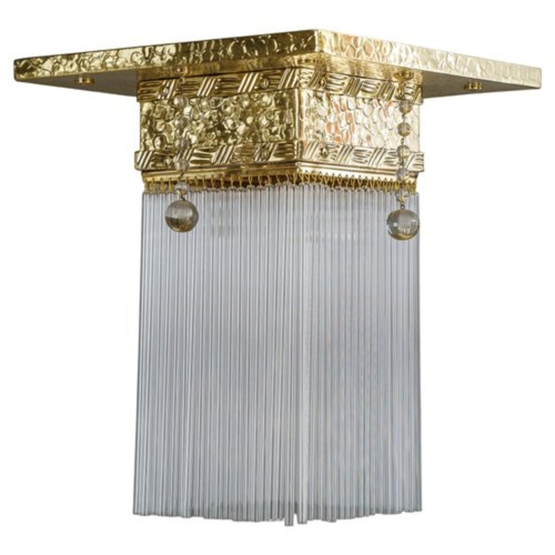 Hammered Ceiling Lamp with Glass Sticks, Vienna, 1920s for sale at Pamono