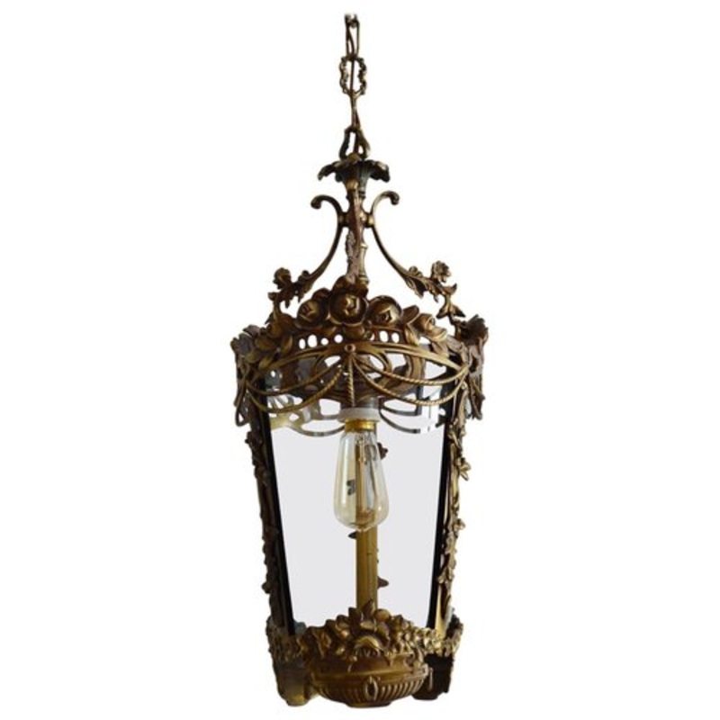 Italian Bronze Lantern with Flowers and Garlands, 1950s for sale at Pamono