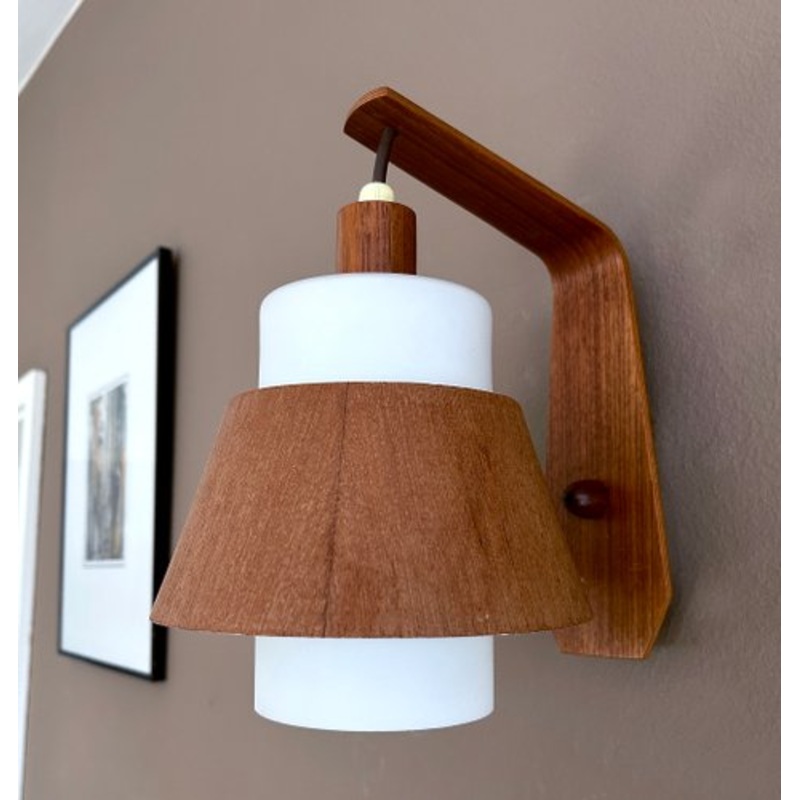 Scandinavian Wall Light in Teak and Glass for sale at Pamono