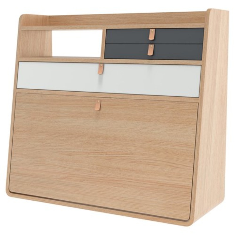 Slate Grey Drawers Gaston Floating Writing Desk in Natural Oak by Harto for sale at Pamono-KYZ-2160769