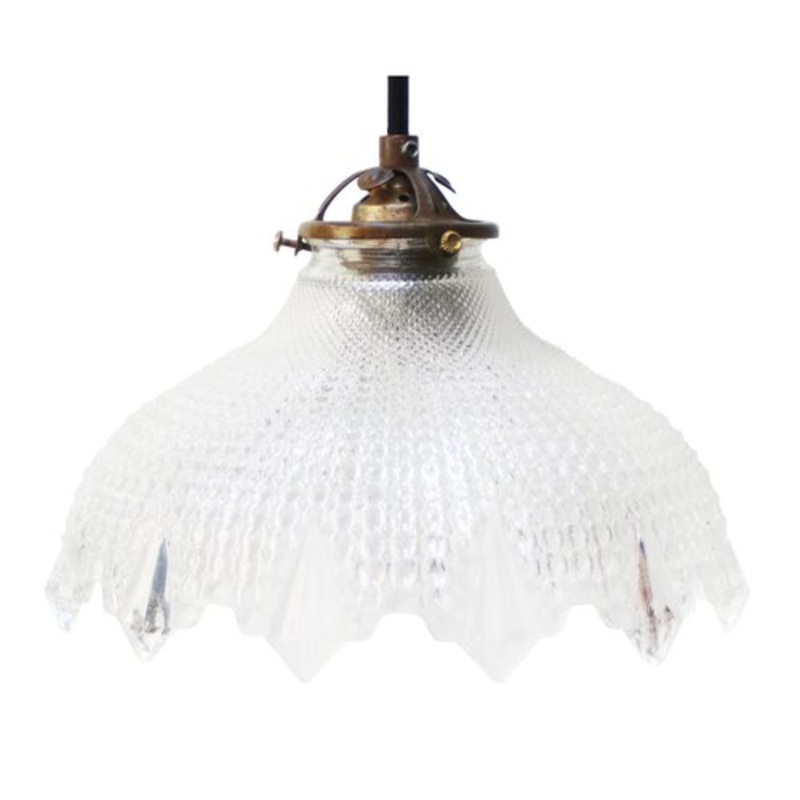 Vintage Glass and Brass Pendant Light from Holophane for sale at Pamono