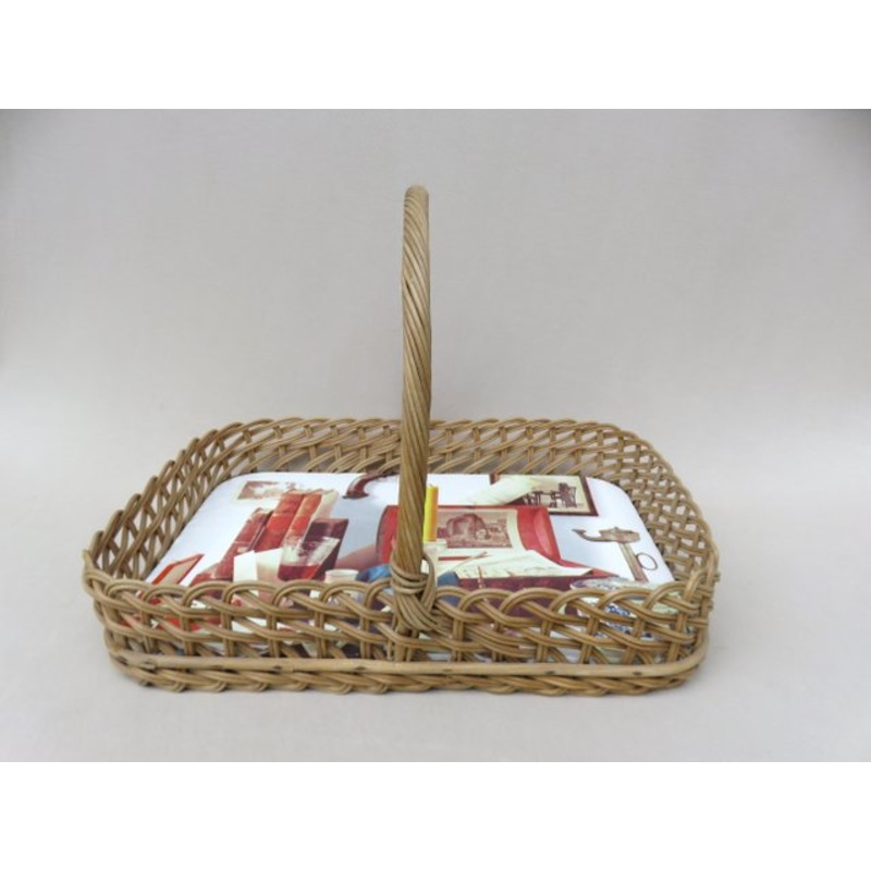 Wicker Decoration Tray with Handle, 1950s for sale at Pamono