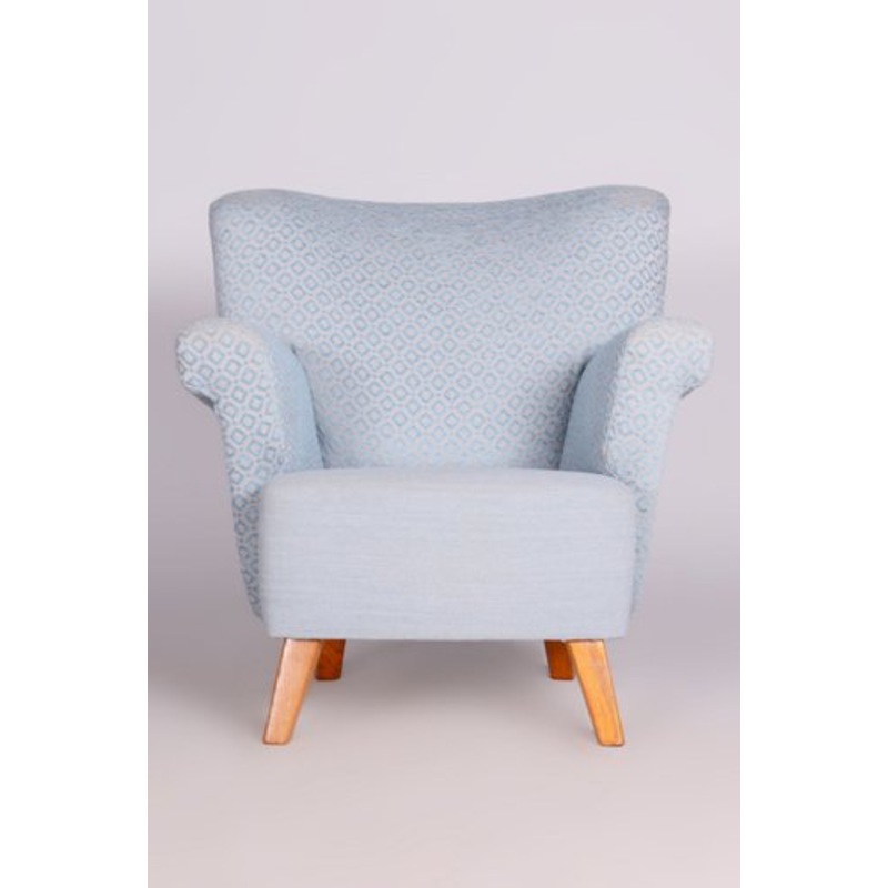 Art Deco Light Blue Oak Armchair, Czechia, 1930s for sale at Pamono