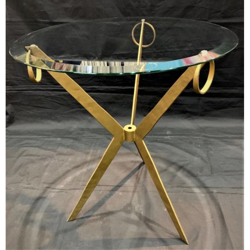 Auxiliary Table With Iron Legs and Beveled Glass for sale at Pamono