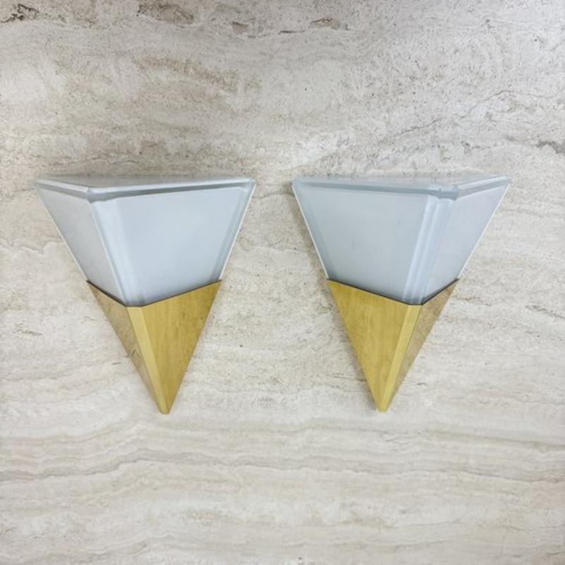 Brass and Glass Wall Sconces from Glashtte Limburg, 1970s, Set of 2 for sale at Pamono