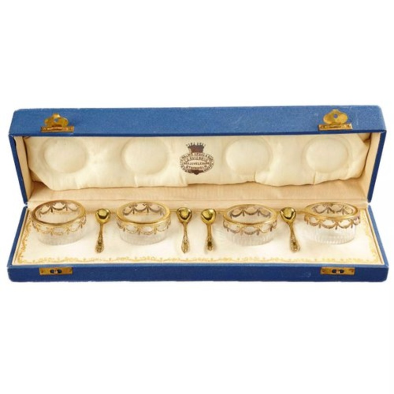 Crystal Saltcellars with Spoons, Set of 4 for sale at Pamono