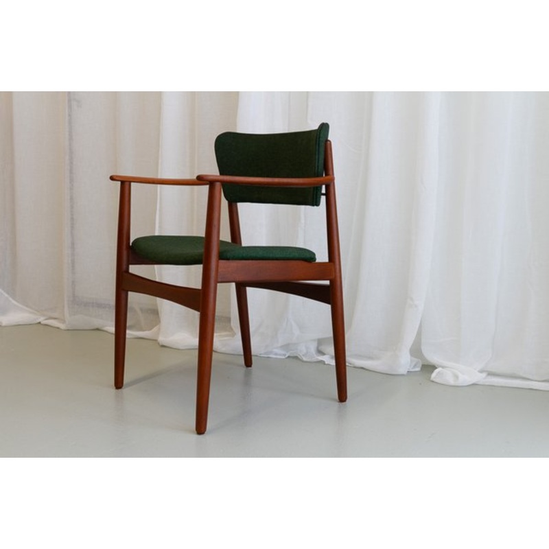 Danish Modern Teak Armchair with Green Wool Upholstery, 1960s for sale at Pamono