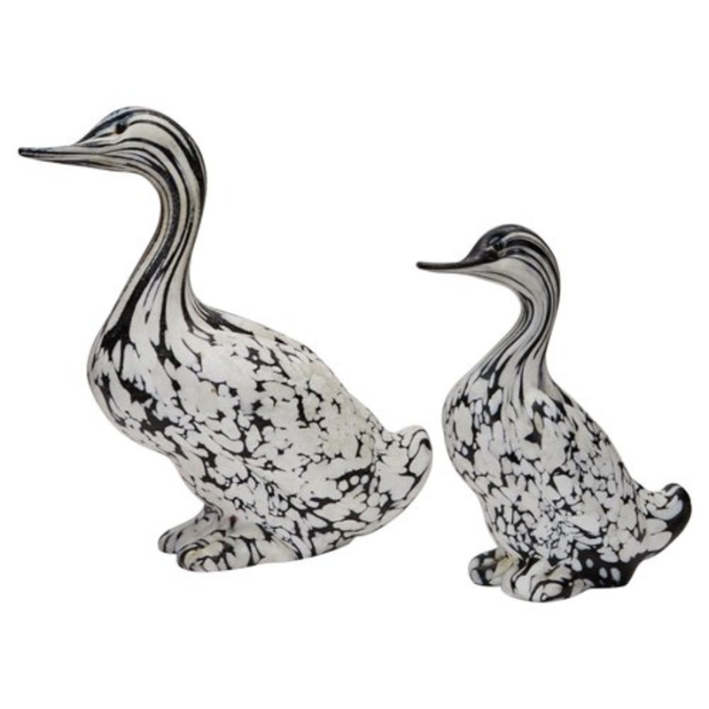 Duck Sculptures in Black & White Murano Glass by Archimede Seguso, Set of 2 for sale at Pamono
