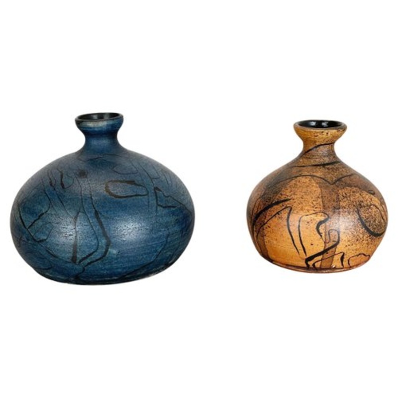 German Ceramic Studio Pottery Vase by Gerhard Liebenthron, 1980s, Set of 2 for sale at Pamono