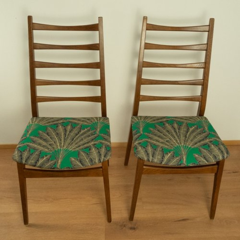 Green Chairs in Teak with Palm Tree Pattern from Welzel, 1960s, Set of 2 for sale at Pamono