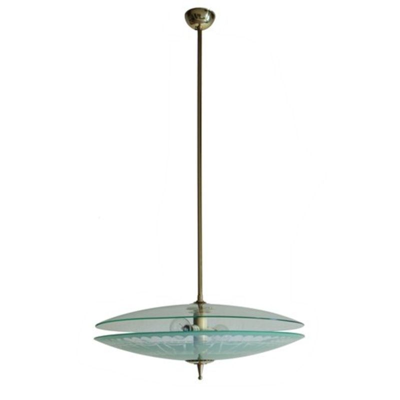 Italian Decorative Glass Double Disc Pendant Lamp, 1950s for sale at Pamono
