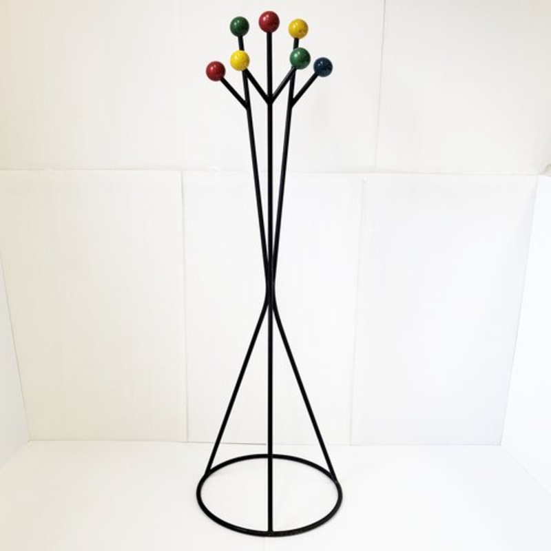 Mid-Century French Coat Stand in Steel & Wood, 1950s for sale at Pamono